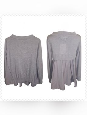 MEIMEIJ Virgin Wool Knit Boatneck Mixed Media Flowy Top in Purple/Gray 38 (S)NEW